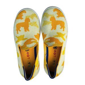 Rothy's Youth Kids Sneaker Shoes Girls 1 Yellow Camo White Fabric Slip On Dogs